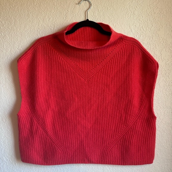 Anthropologie Enza cashmere Poncho Sweater coral red - Picture 3 of 6